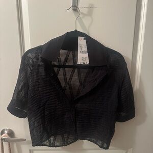 Zara RARE ITEM semi sheer crop button up shirt XS in black REF 7484/061 NWOT